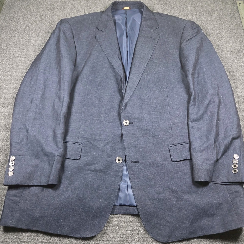Oak Hill Blazer Men 1XL 46R/48R Blue Linen Blend  2 BTN Sport Jacket